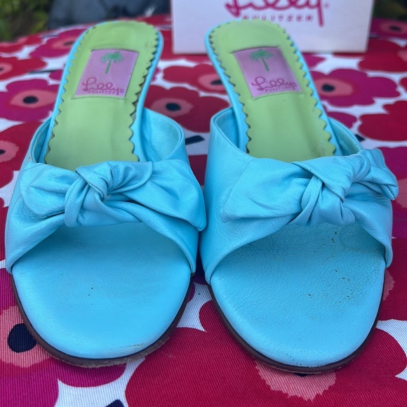 Lilly Pulitzer Baby Blue Nappa Kitten Heel Sandals Made in Italy - Picture 5 of 16